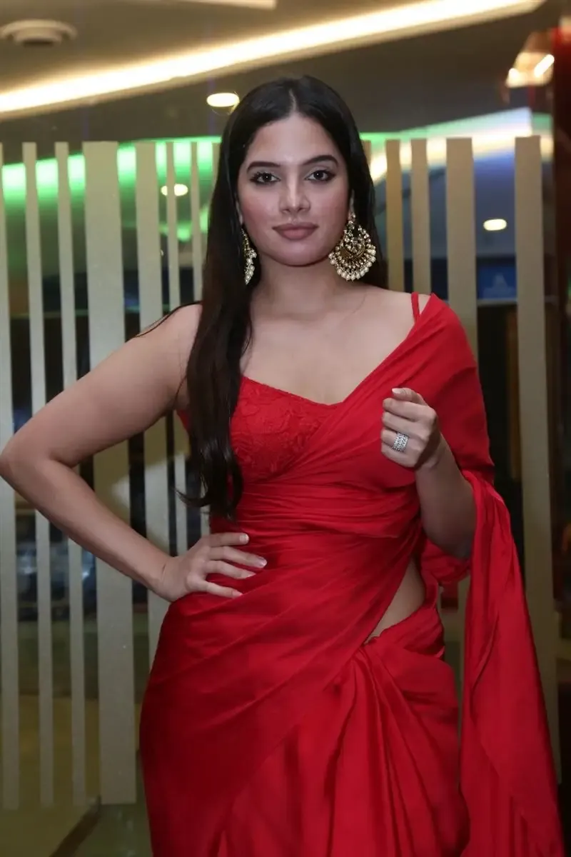 Tollywood Actress Tanya Hope in Red Saree at Weapon Movie Press Meet